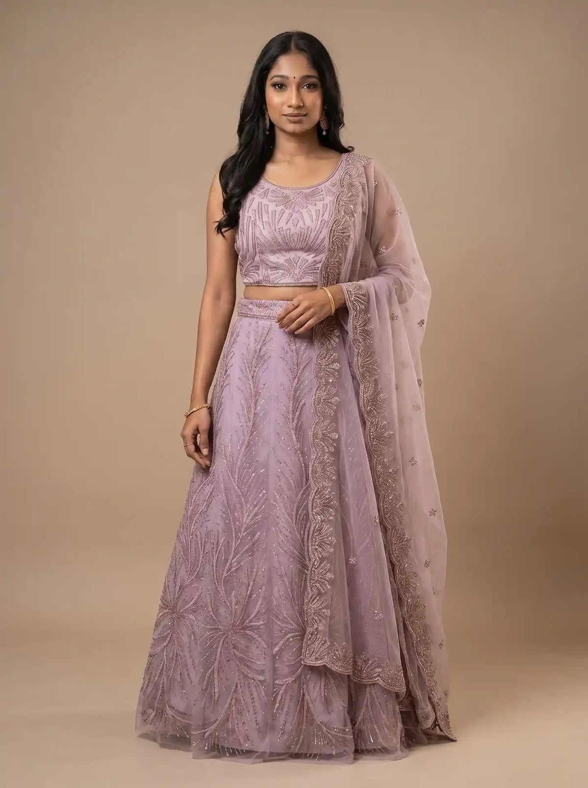 Lavender Ready to Wear Soft Net Sequin Embroidered Lehenga Set