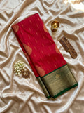 Fuchsia Pink & Bottle Green Paisley Butta Kanchi Soft Silk Saree