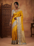 Mustard Yellow & Grey Kanchi Soft Silk Saree
